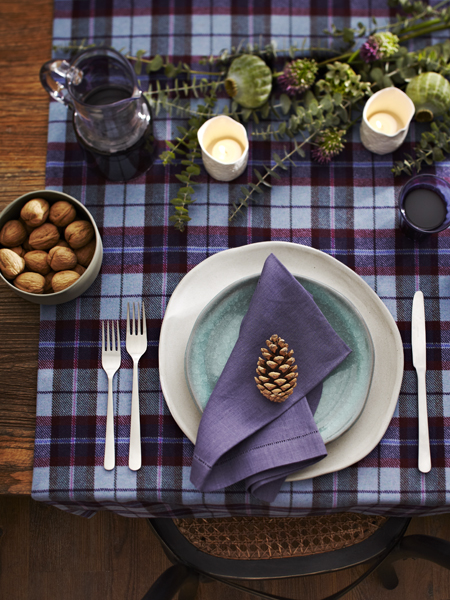 Purple plaid tablecloth